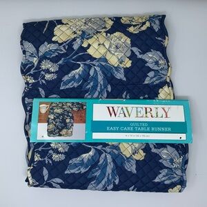 NWT Waverly Navy and Yellow Quilted Table Runner 14” X 70”
